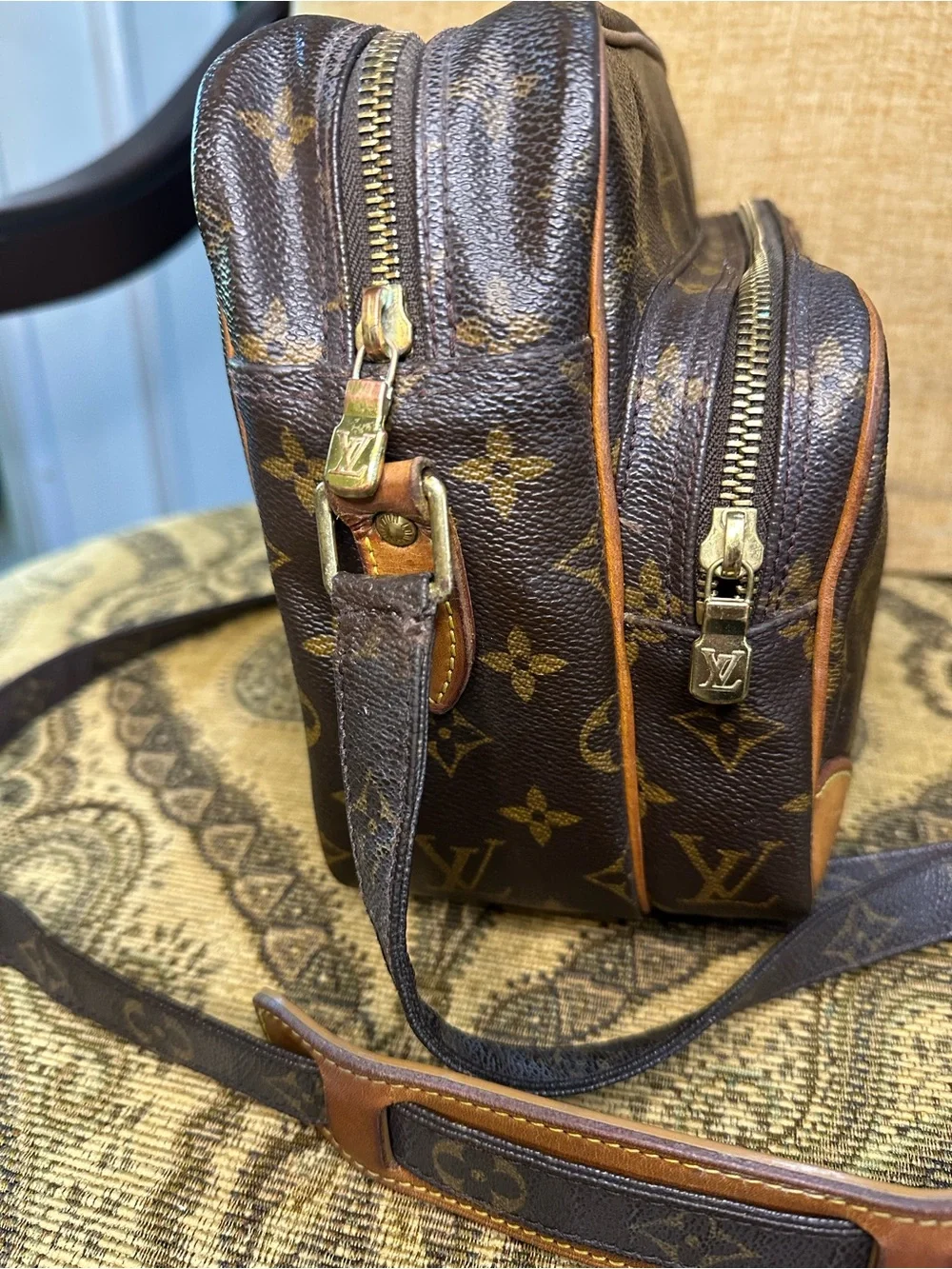 Louis Vuitton Brown Monogram Canvas Messenger Bag with Tan Accents